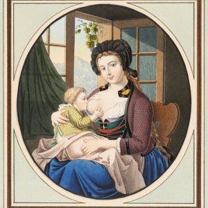 Jeune mère allaitant son enfant.